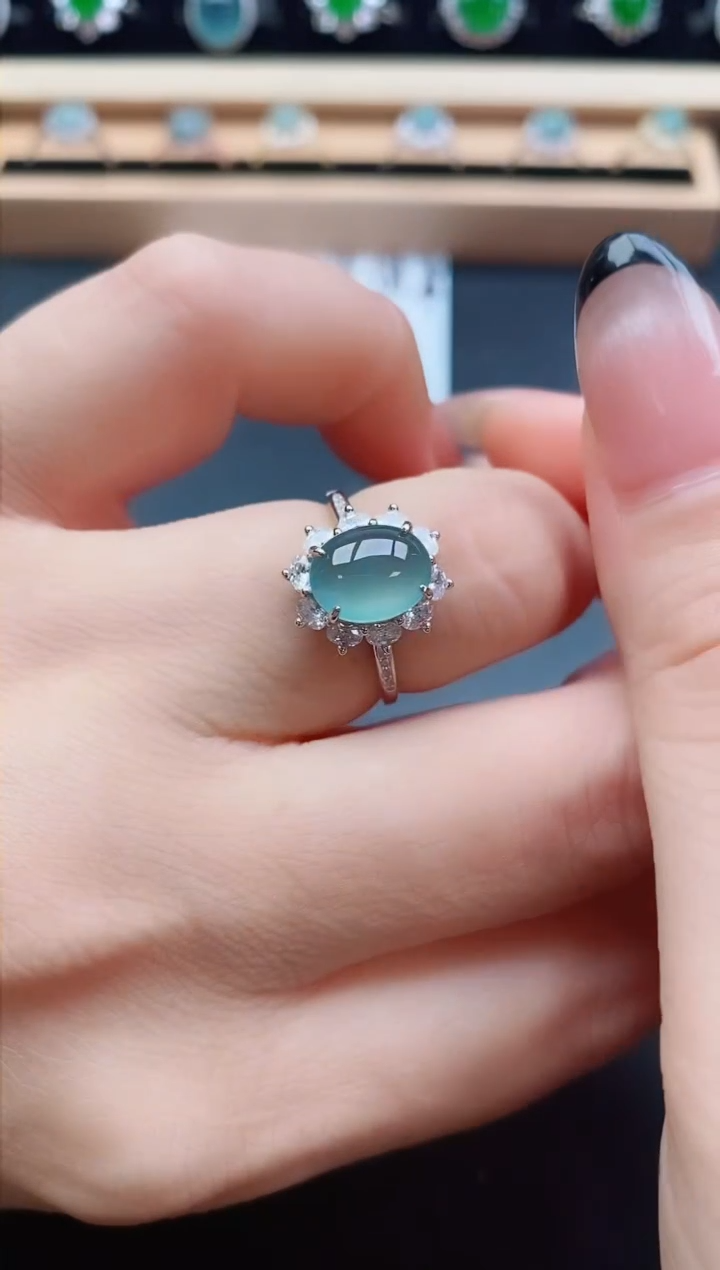 翡翠戒指银S925镶嵌50850