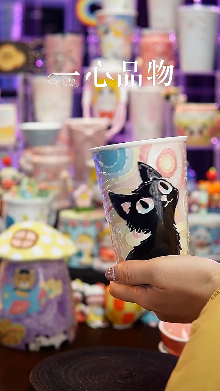 杯子瓷102-22景德镇手工手绘杯子摆件