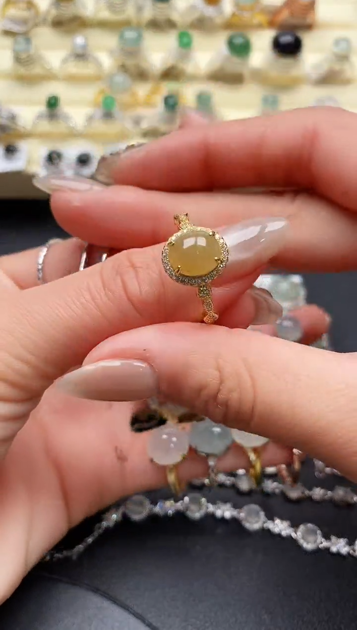 【闪购商品】翡翠戒指银S925镶嵌缅甸翡翠2   6+7