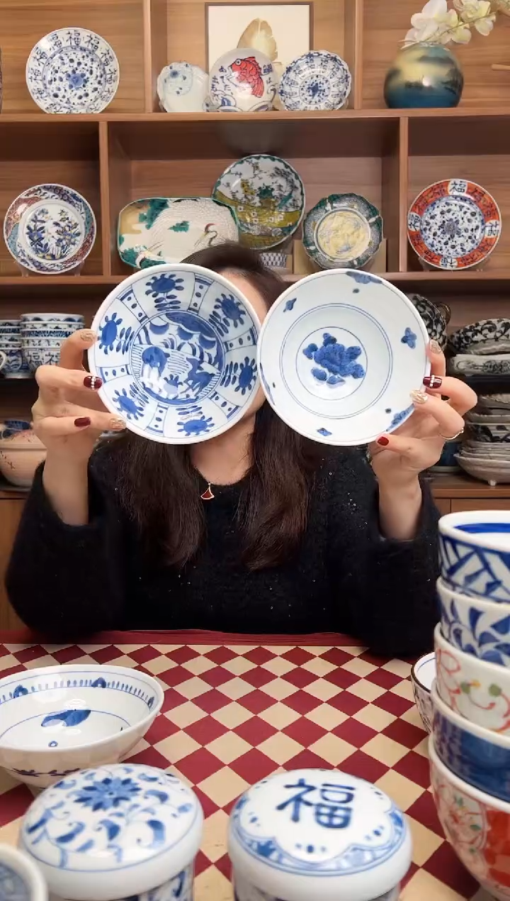 【闪购商品】瓷片浓牡丹+芙蓉手草花14cm斗笠宽碗