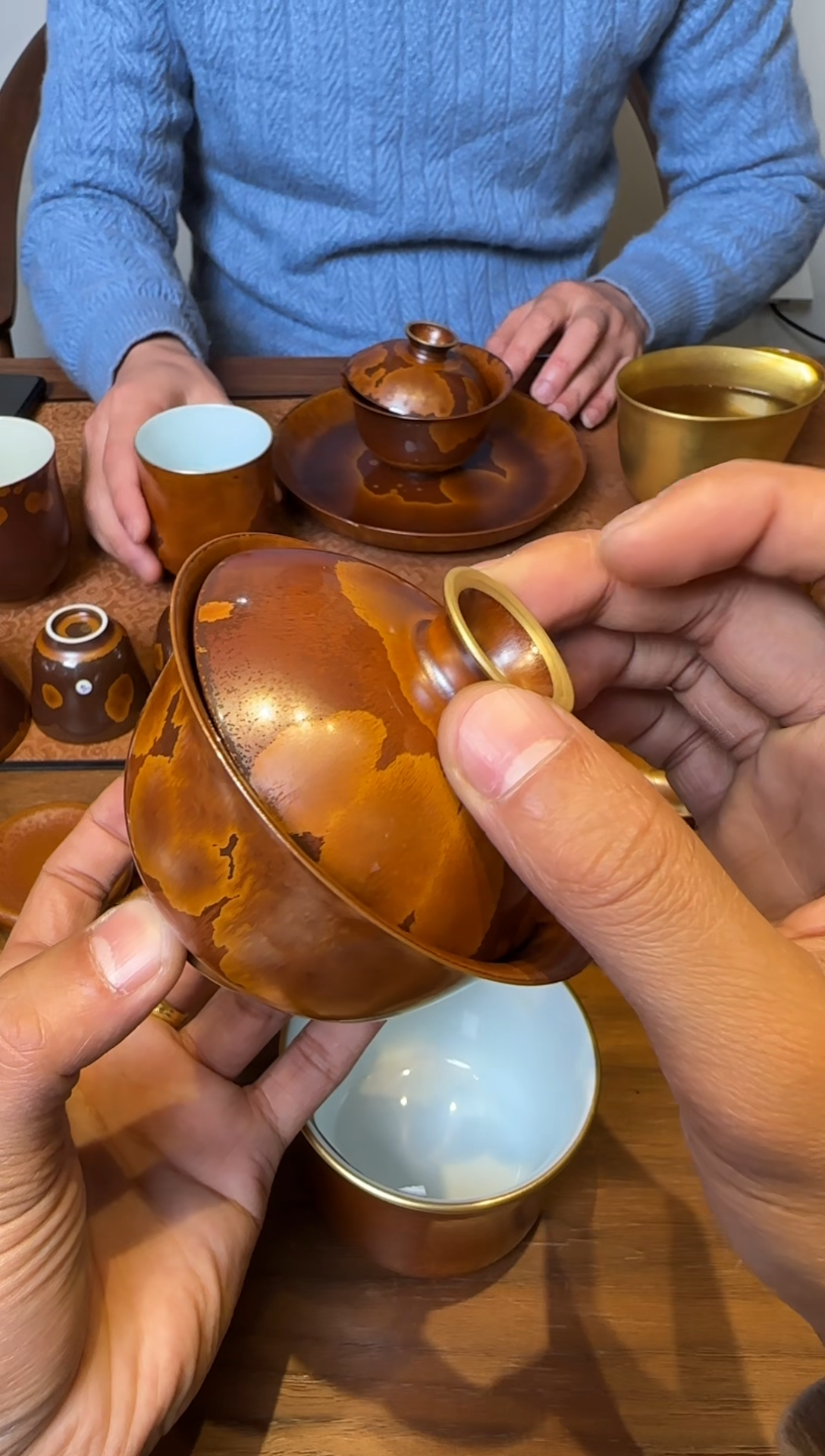 大*啊荣器 内外木首釉 合欢盖碗