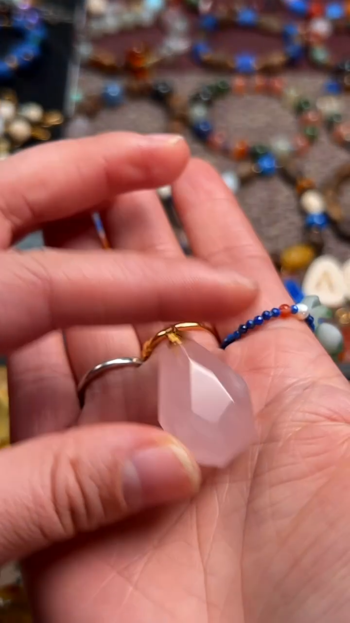 颈饰银S925镶嵌水晶粉水晶吊坠