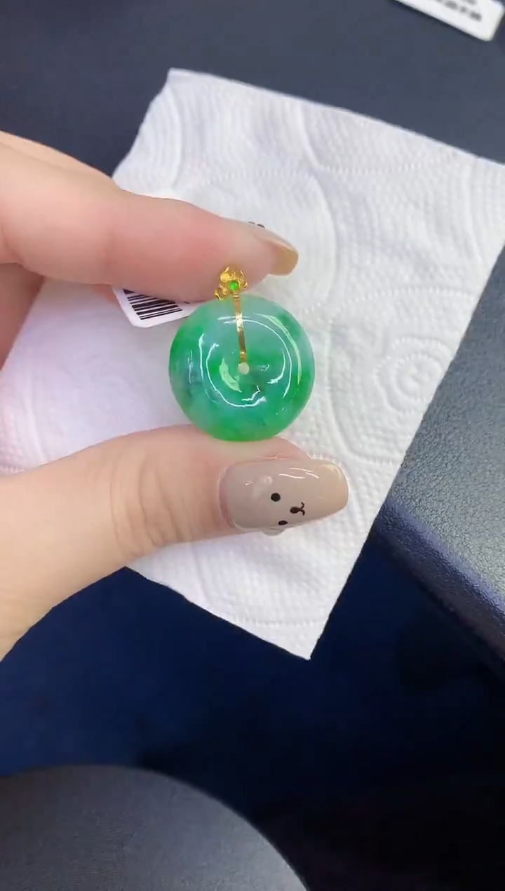 颈饰18K金镶嵌翡翠缅甸天然翡翠A货