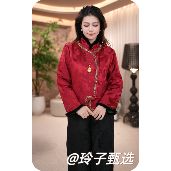 玲子自制（东方织羽）原版！新中式国风气质高定加棉水貂毛上衣