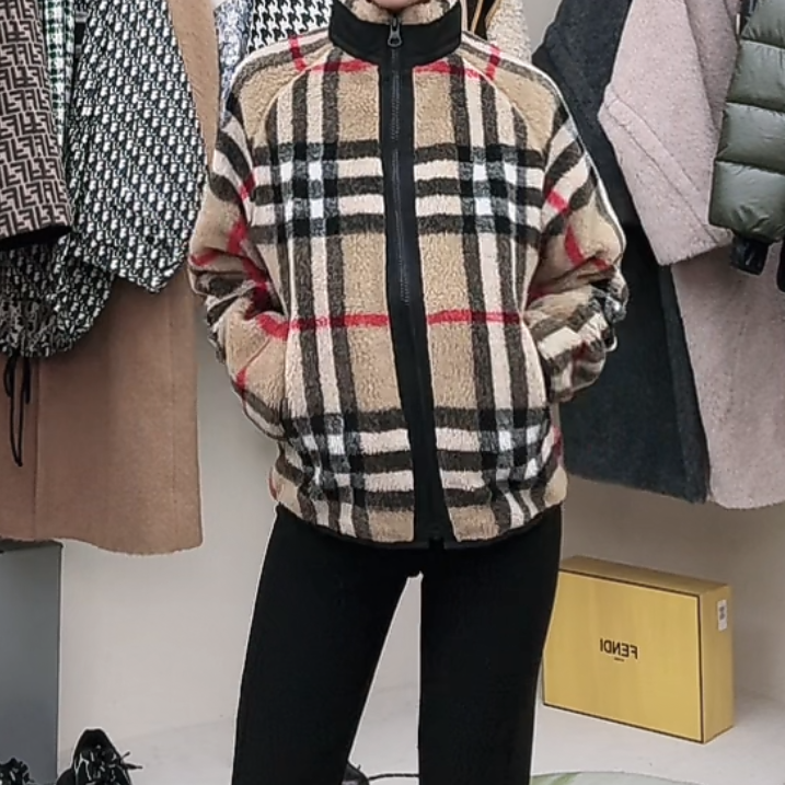 全新未使用 BURBERRY/博柏利 格纹拉链外套 棕色/XS