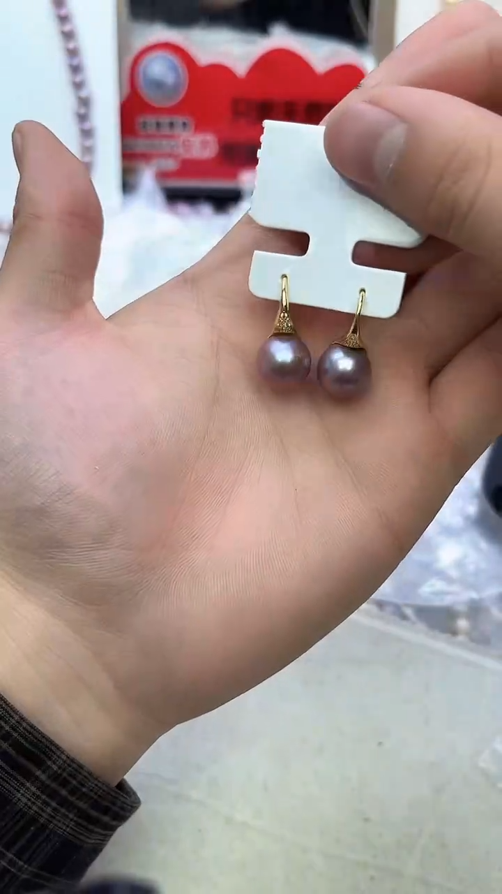 未镶嵌耳饰淡水珍珠紫色系耳饰
