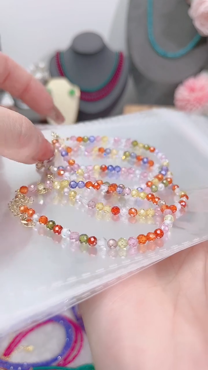 手链彩色蓝宝石银S925镶嵌刻面彩多宝52