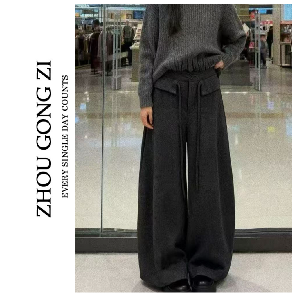 周公子优选2025冬季新款加绒加厚加绒羊绒休闲气质弯刀裤-2810