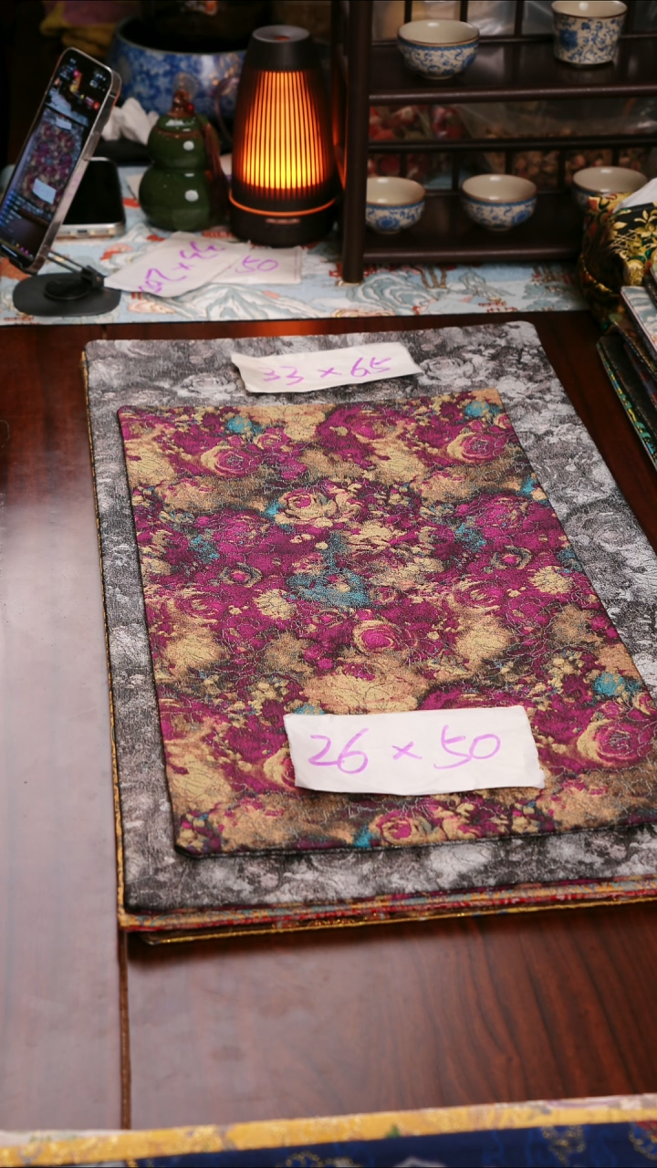 【鎏金玫瑰紫灰双面】中国风干泡织锦茶席26*50