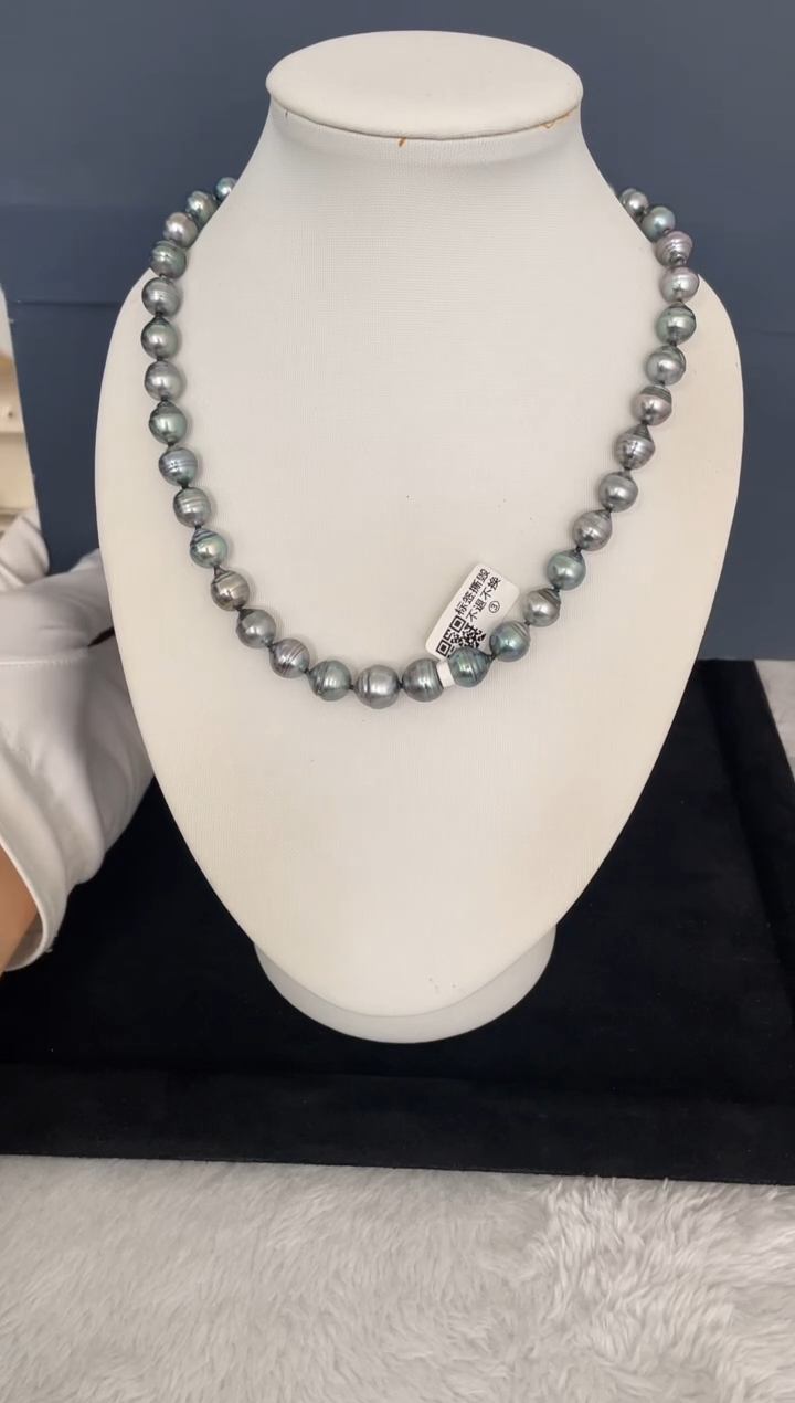 银S925镶嵌海水珍珠项链大溪地8-11mm