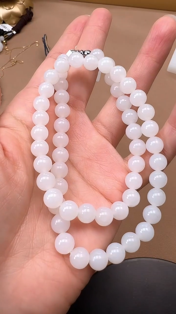 【闪购商品】和田玉珠链未镶嵌1361白玉8mm项链 