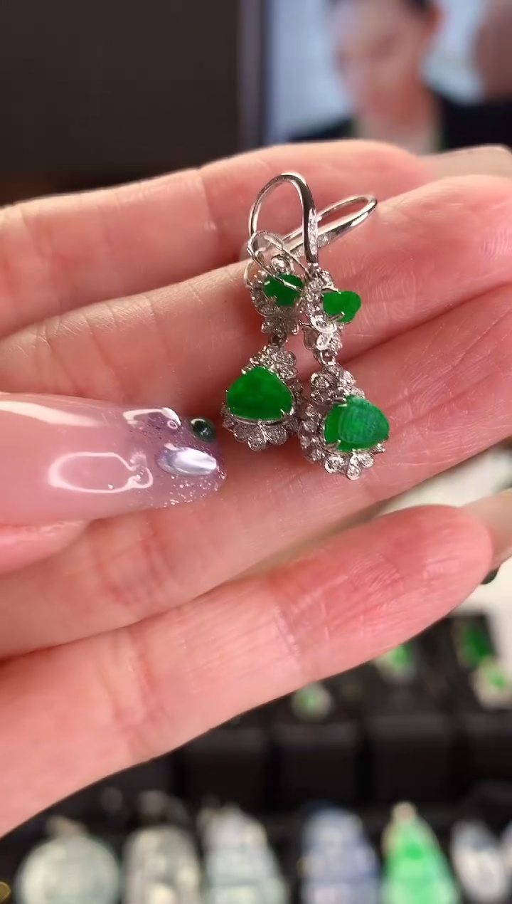 【闪购商品】翡翠耳饰18K金镶嵌耳饰