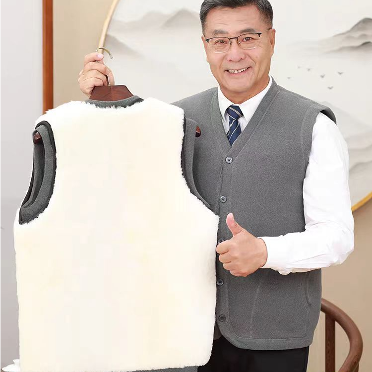 冬季羊毛马甲男中老年皮毛一体加厚爸爸装保暖背心加绒加厚棉坎肩