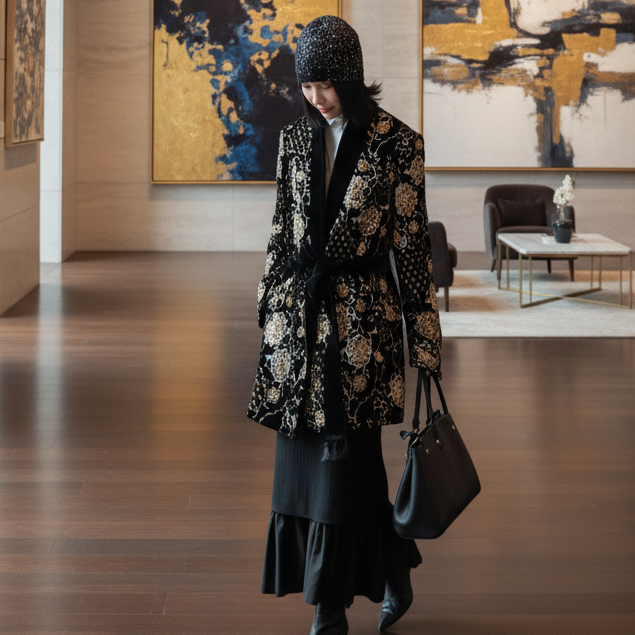 【SFF严选】ELVIS 26早春收腰复古丝绒暴相绣花交领外套04502