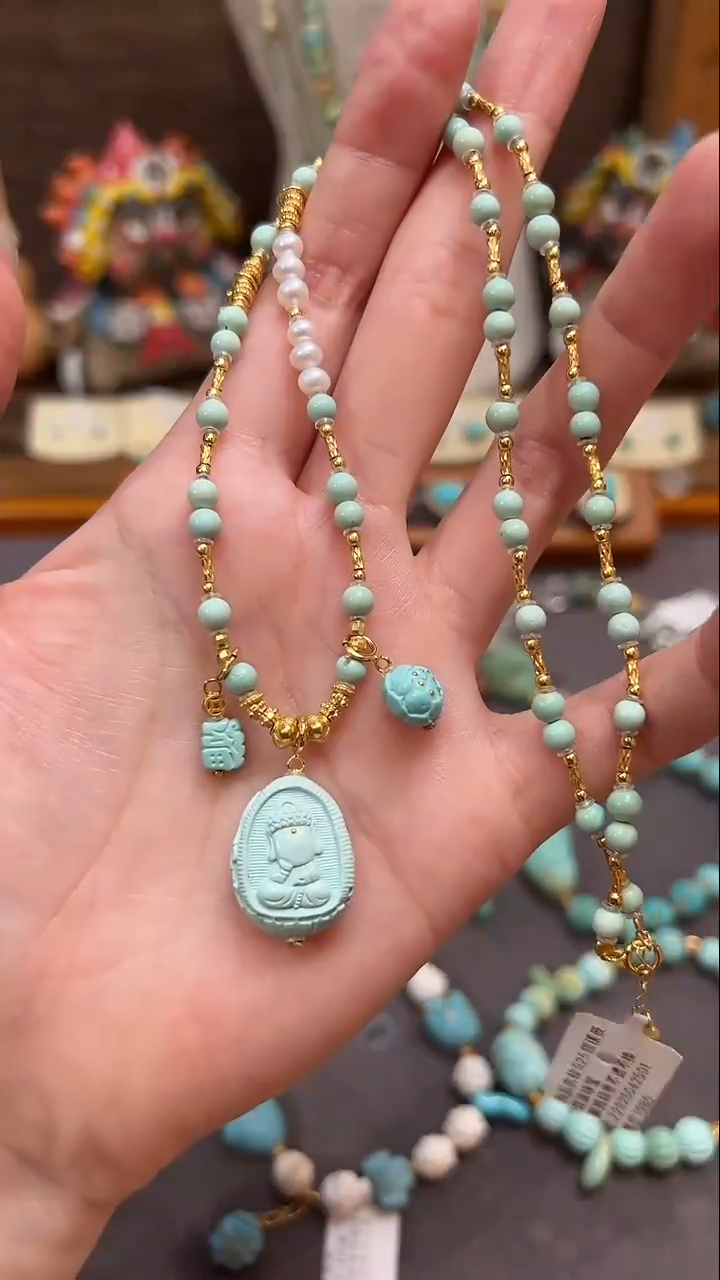 绿松石银S925镶嵌颈饰绿松石项链