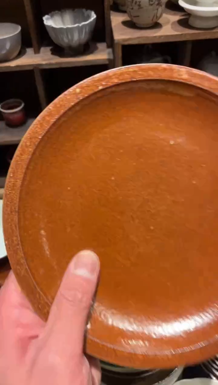 瓷片没****花500紫砂橙红浅盘1个