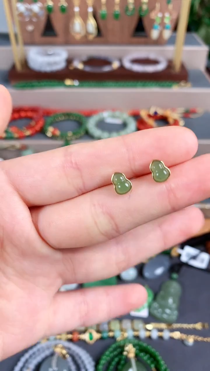 银S925镶嵌和田玉耳饰1