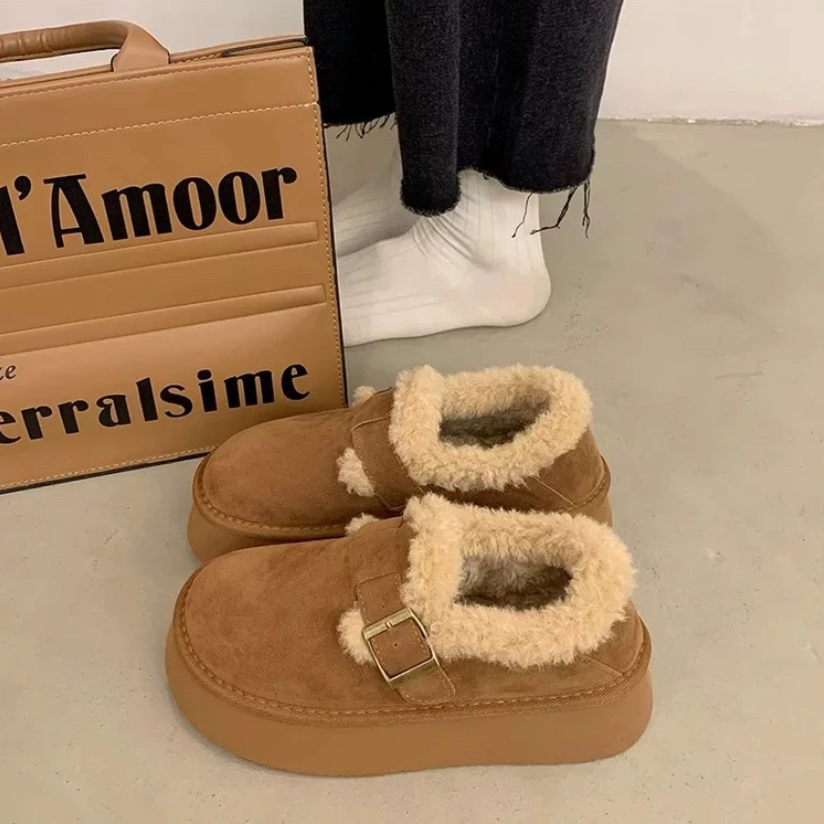 百搭保暖勃肯鞋加绒厚底雪地靴2025冬季新款女士防滑鞋一蹬棉鞋-X