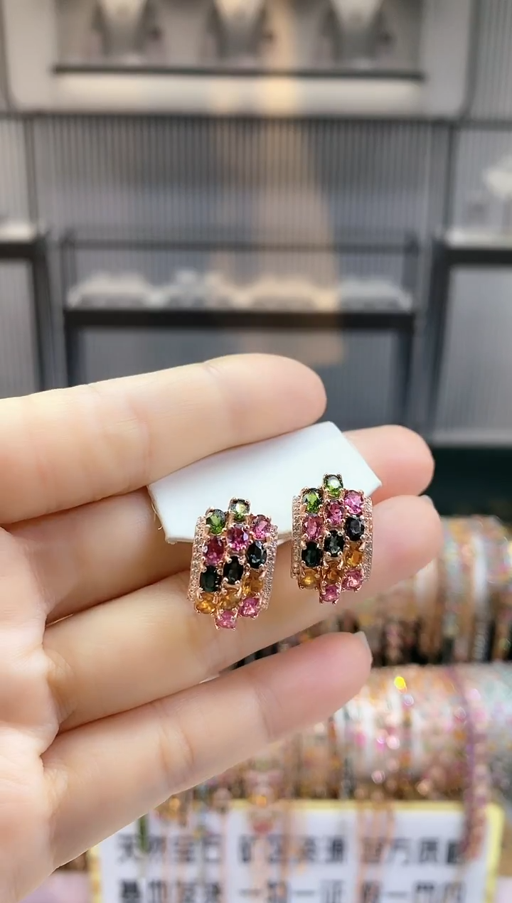 银S925镶嵌耳扣碧玺666666666666