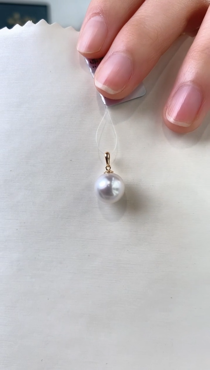 【闪购商品】海水珍珠吊坠(不含链)18K金镶嵌9-10澳白珍珠吊坠