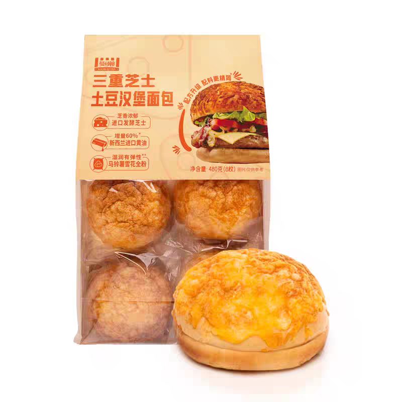 【山姆超市】曼可吨 三重芝士土豆汉堡面包480g