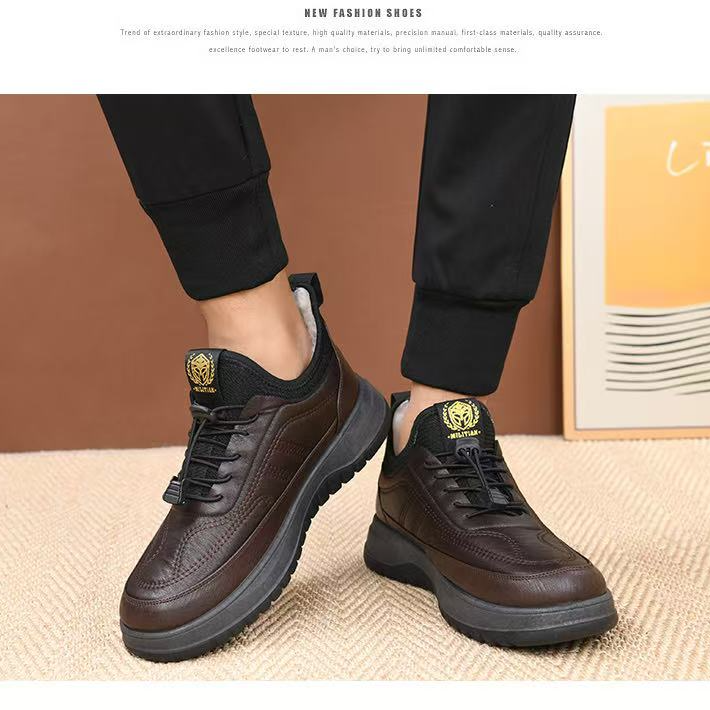 保暖极简风防滑马丁靴秋冬低帮男靴冬季老人鞋男士加厚底雪地靴