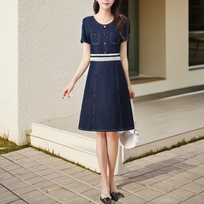 8818#【木兮兮专属】2025年夏新款气质时尚百搭蕾丝中长款连衣裙