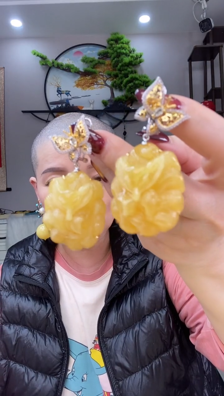 【闪购商品】琥珀耳饰银S925镶嵌耳环