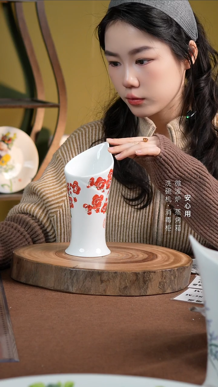 瓷景德镇高温手绘釉下彩筷子筒芭蕉樱桃梅花