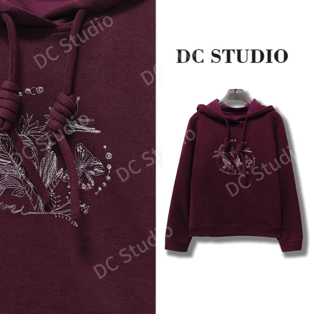 DCSTUDIO【圆舞曲】2024冬新款百搭时尚休闲万针刺绣加绒连帽卫衣