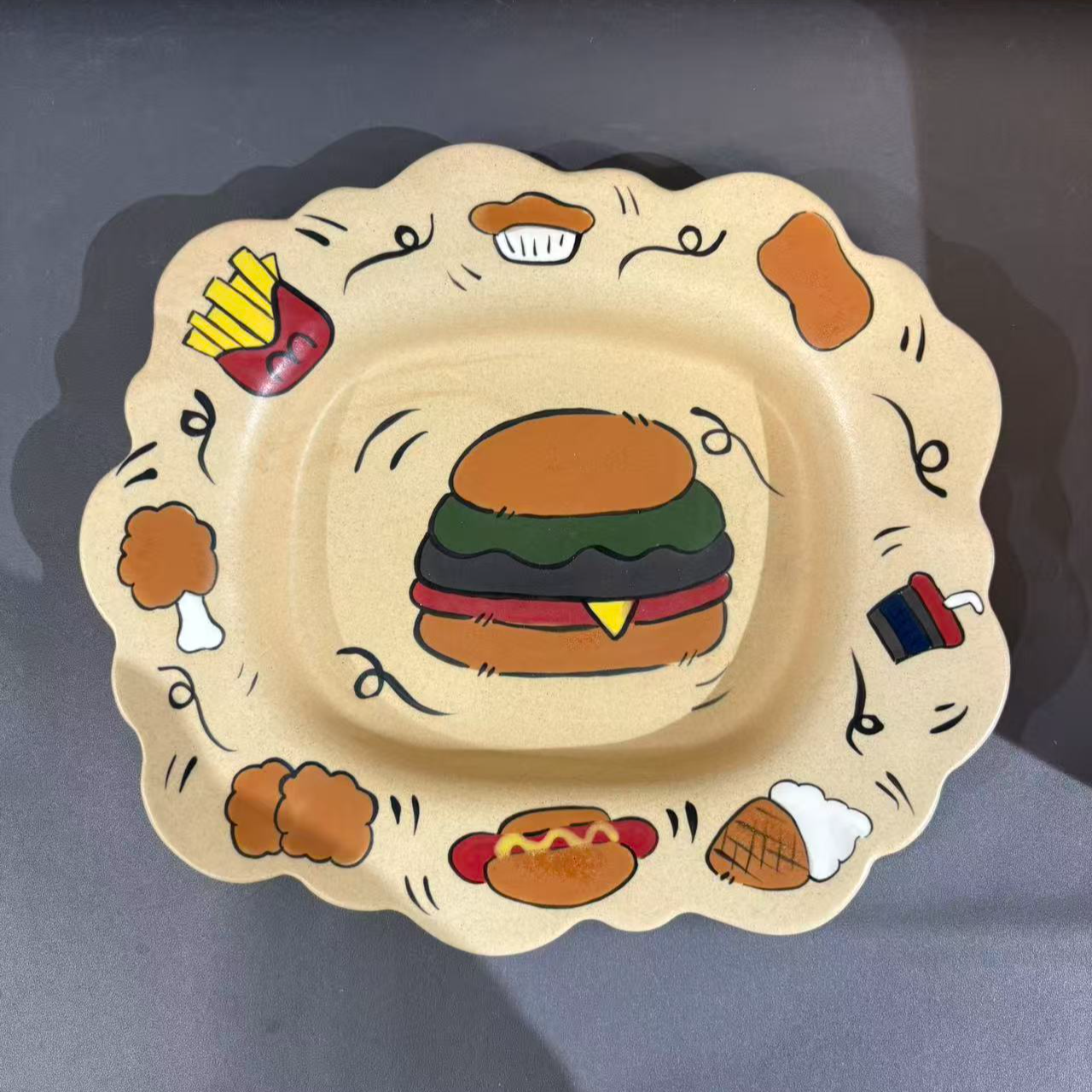 A417汉堡可爱套系杯手工杯子勺子碗盘子手绘创意