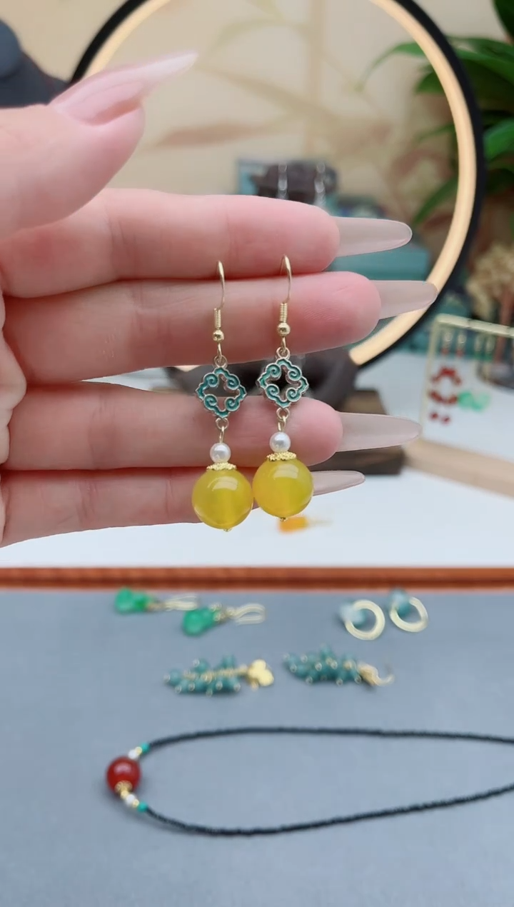 玛瑙/玉髓耳饰银S925镶嵌6502