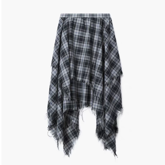 ETHOR 25SS美式复古格纹毛边不规则半身裙春夏新款女百搭休闲