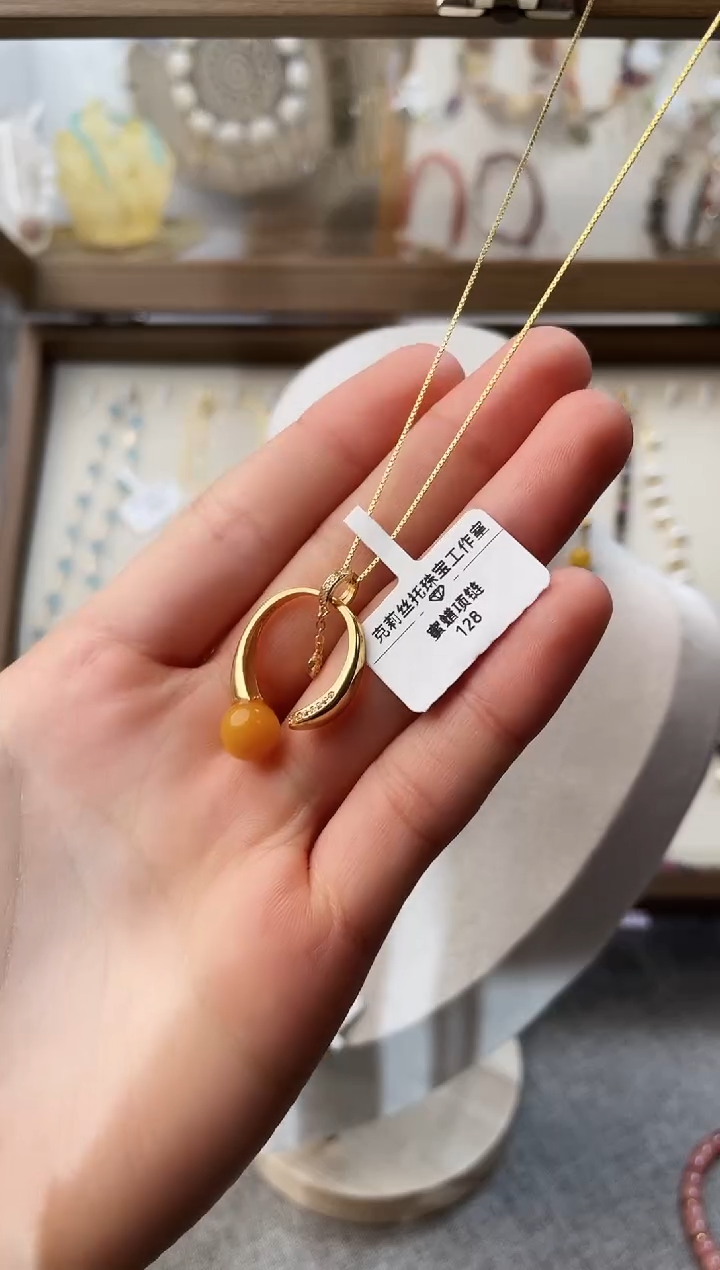 蜜蜡项链银S925镶嵌解*✨米拉戒指项链