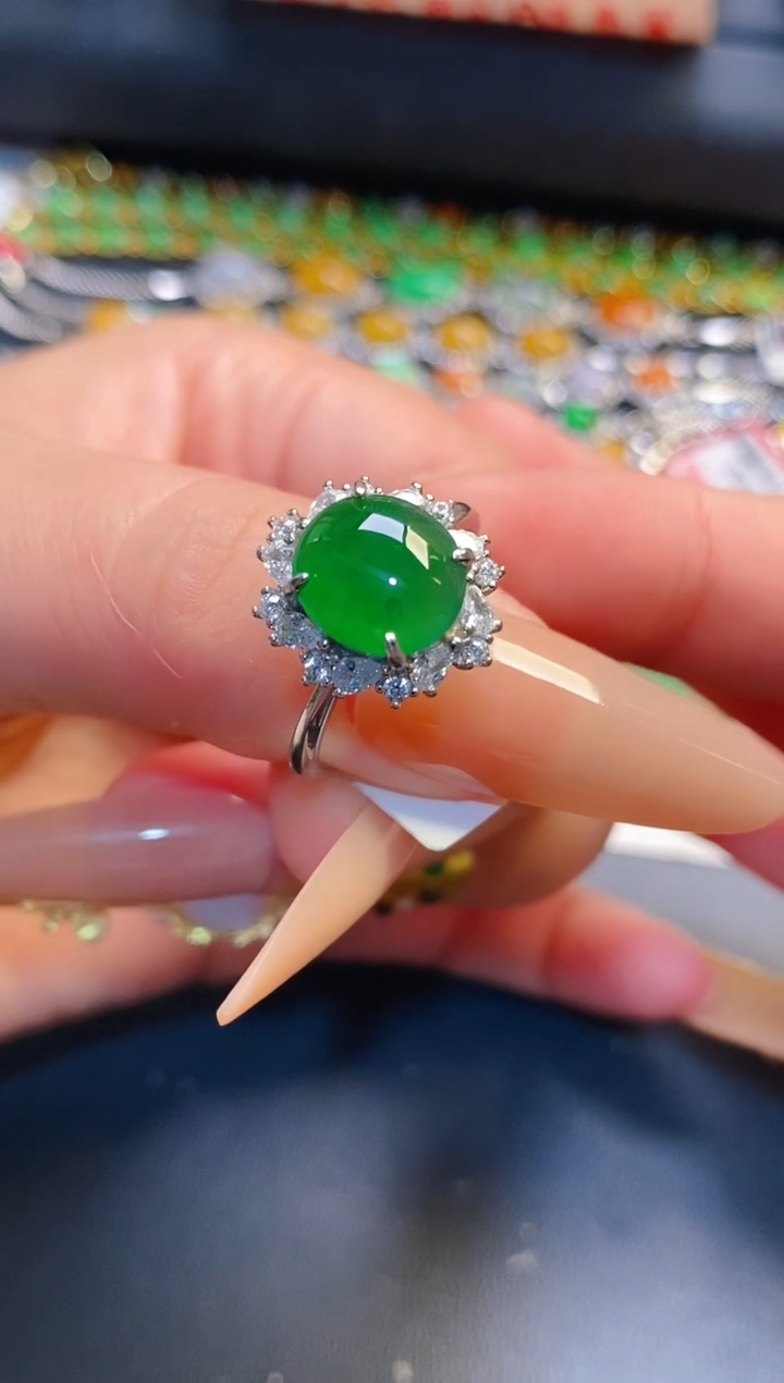 银S925镶嵌戒指翡翠天然