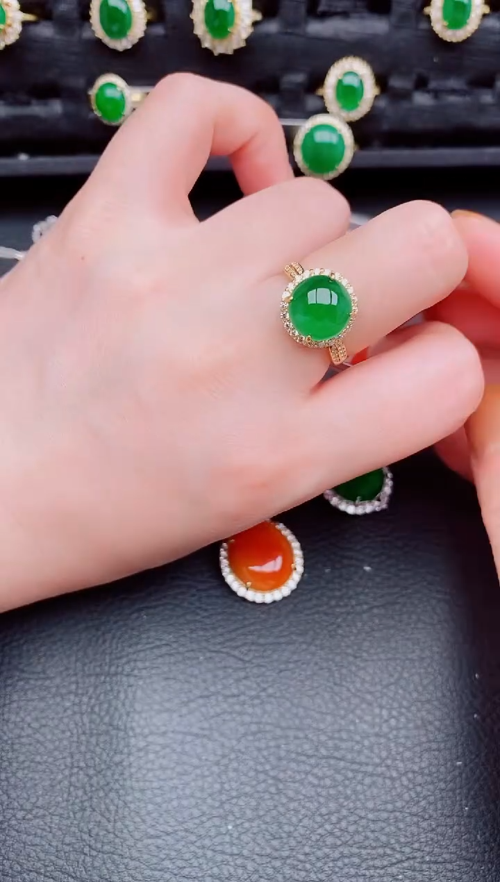 【闪购商品】翡翠戒指银S925镶嵌天然a货翡翠395