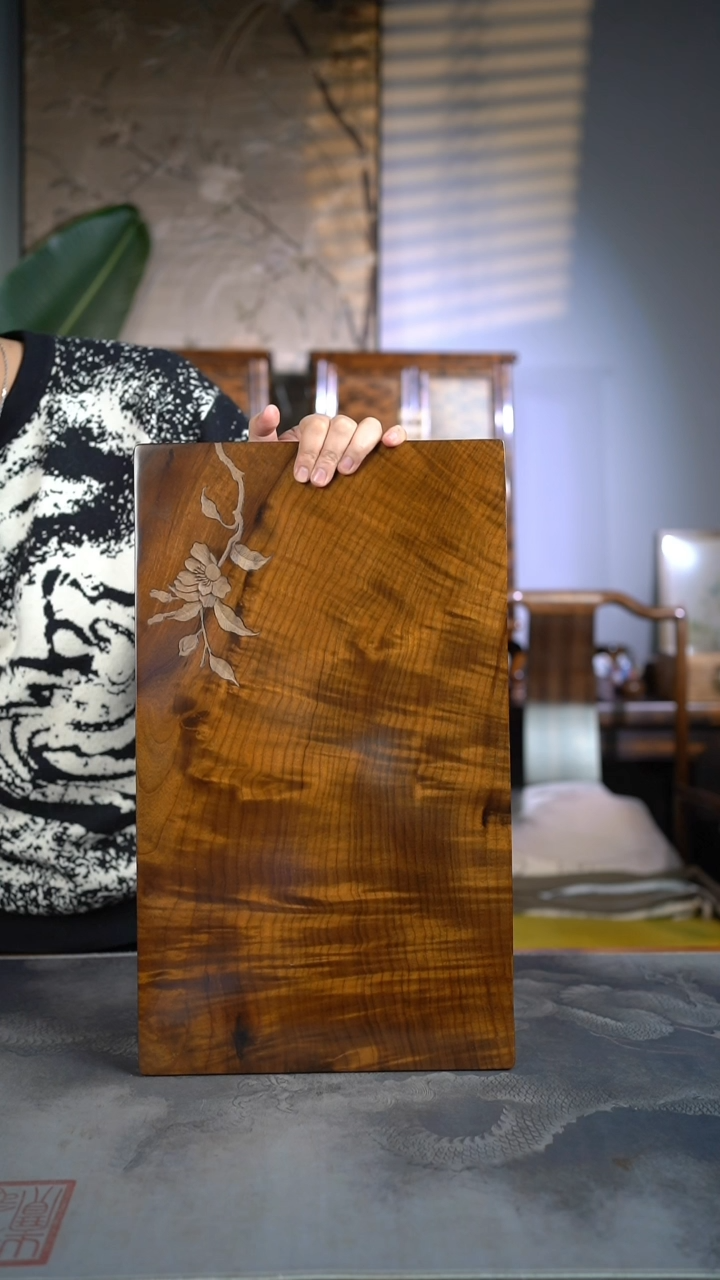 【闪购商品】金丝楠木雕462号阴沉木满水波纹精品花卉干泡茶盘