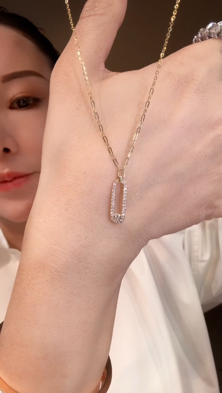 【闪购商品】钻石颈饰18K金镶嵌回形针项链