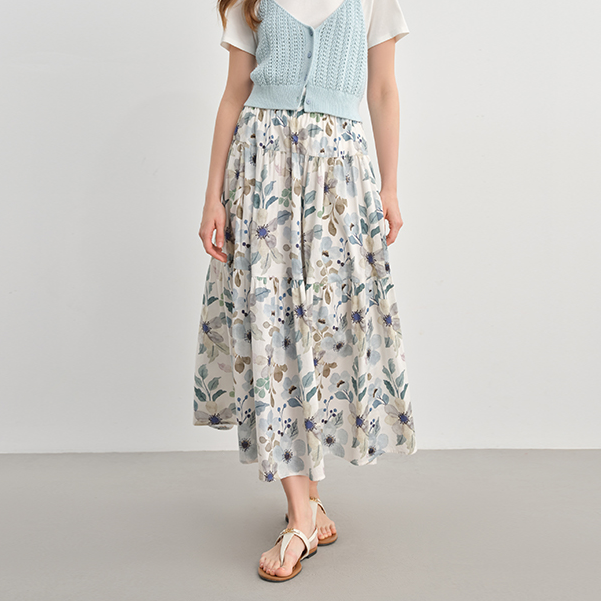 大码女装高腰碎花半身裙微胖mm显瘦拼接A字裙子25DS82576