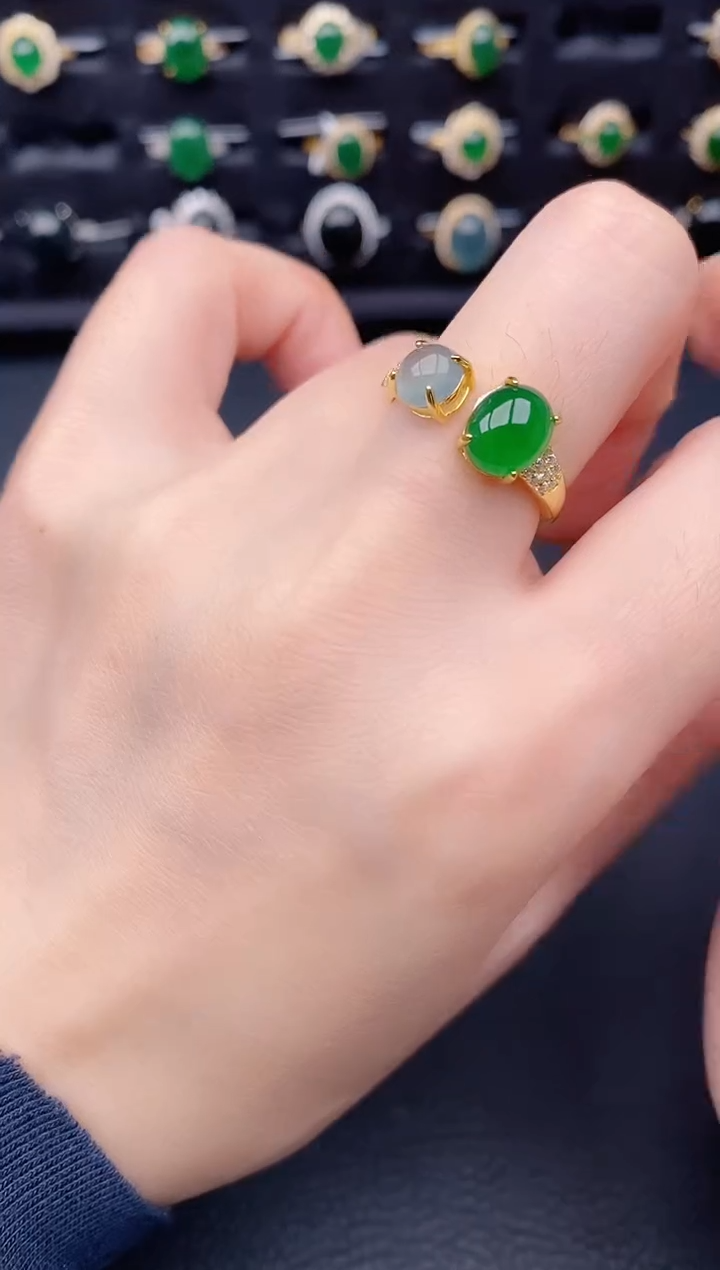 银S925镶嵌戒指翡翠天然a货翡翠106