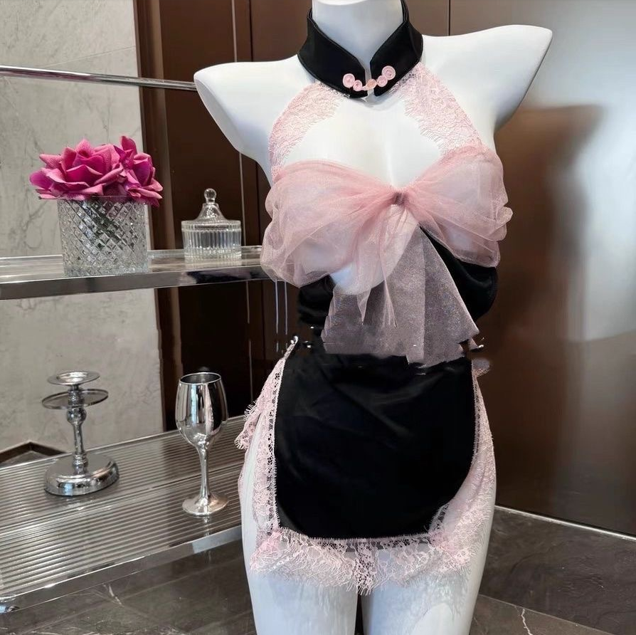 【新中式旗袍】情侣趣味蕾丝性感睡衣结裸背辣妹超短裙显瘦薄款睡裙