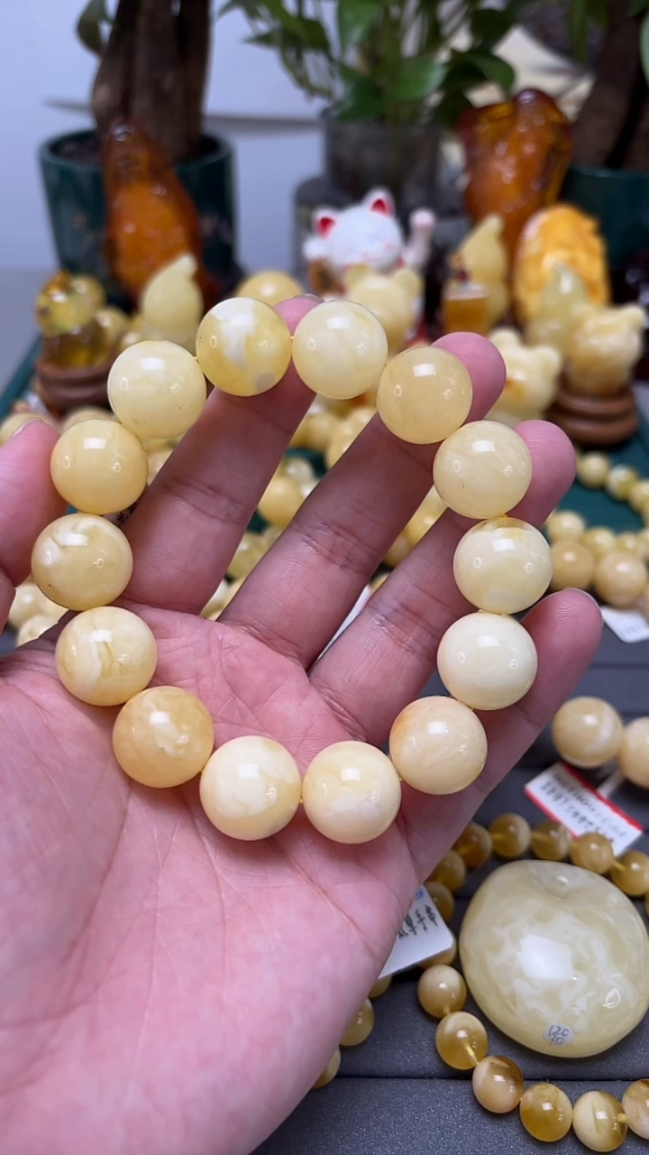 手串蜜蜡未镶嵌p41白花蜡微瑕手串 39.95克 17mm