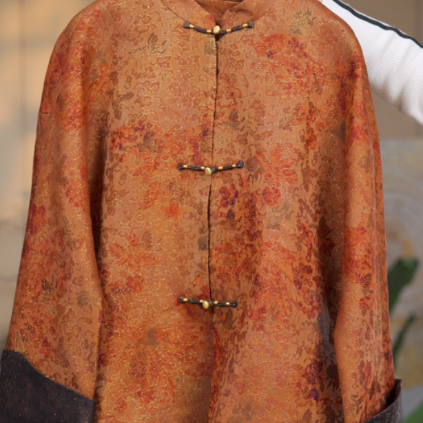 芹 新中式风 桑蚕丝 橘色蝴蝶织 云锦外套 126245 L 