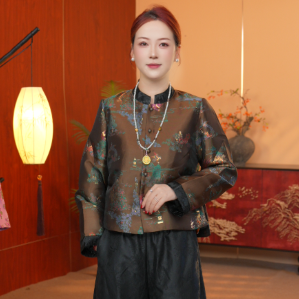 琳琳2509【金陵城下】新中式国风提花外套女春秋时尚洋独特休闲上衣