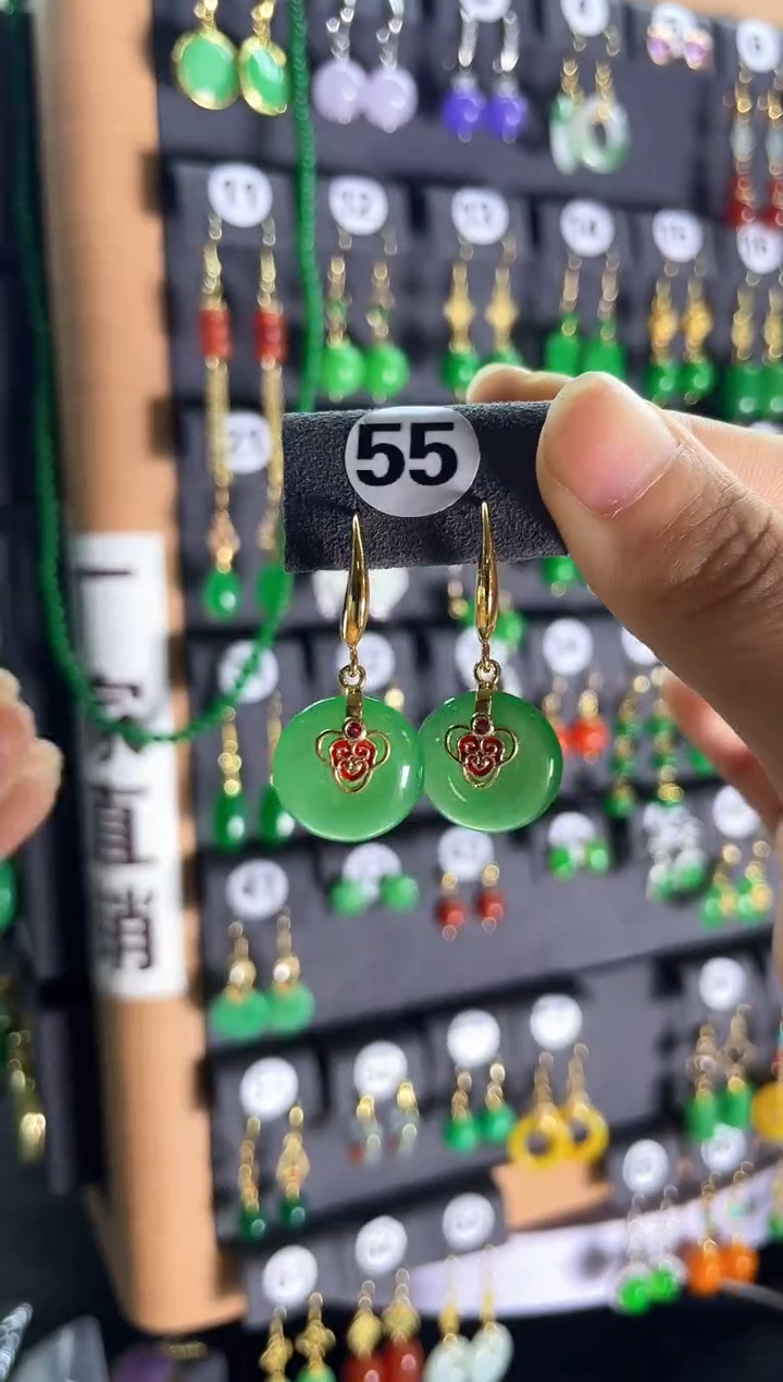 【闪购商品】翡翠耳饰银S925镶嵌55