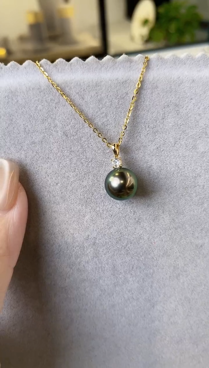 【闪购商品】海水珍珠吊坠(赠链)18K金镶嵌10-11大溪地黑珍珠吊坠