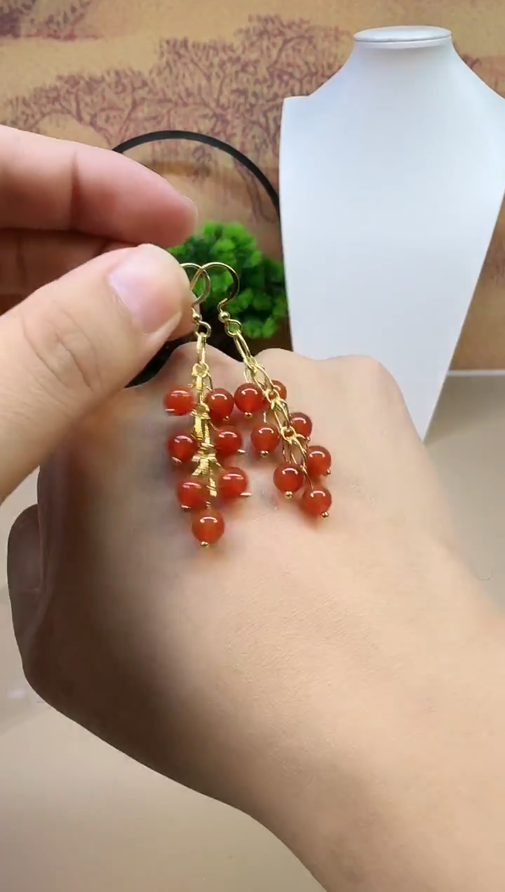 14K金镶嵌南红玛瑙耳饰E197 