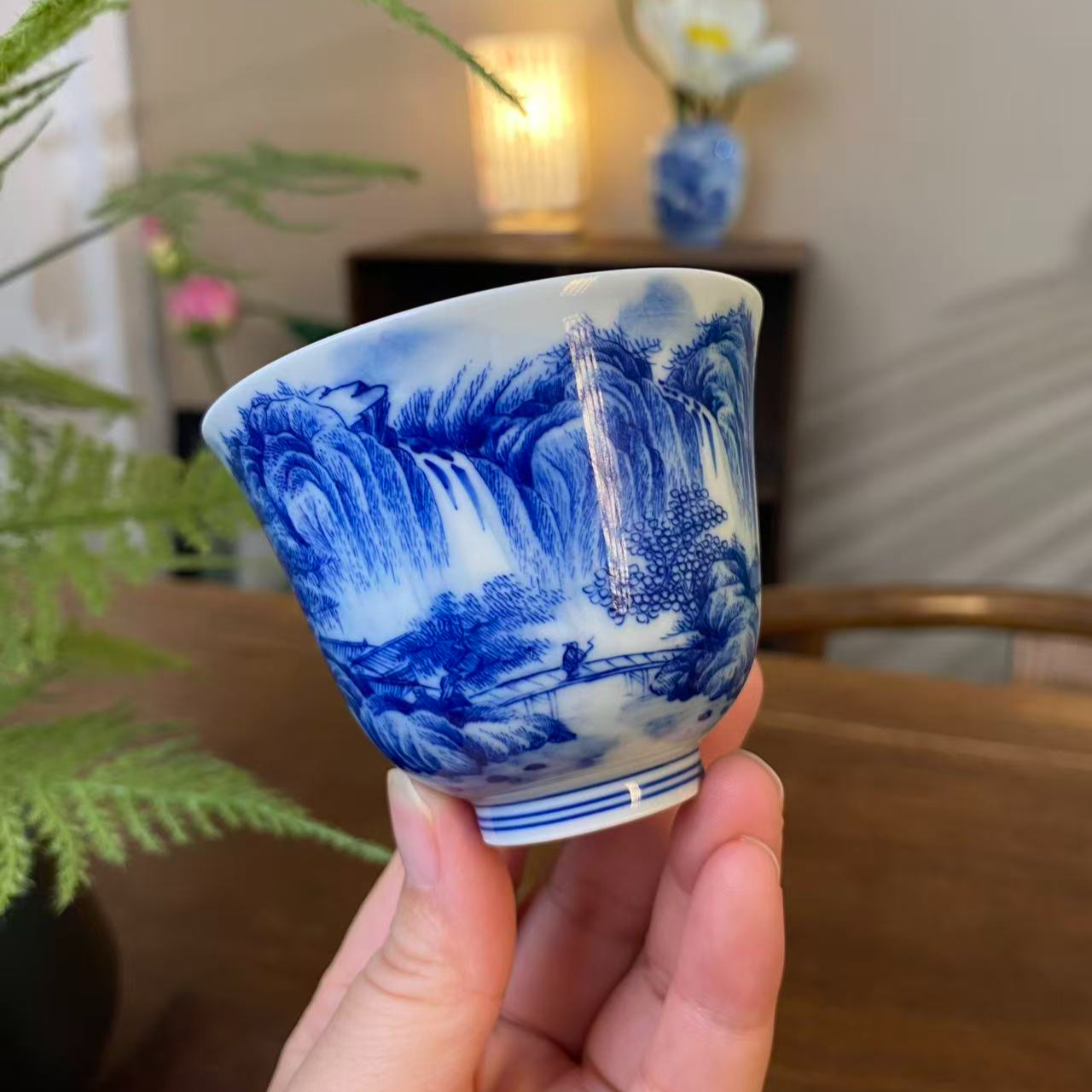 【九茗珍藏】蔡琴精工山水铃铛杯 景德镇纯手工手绘茶器茶具