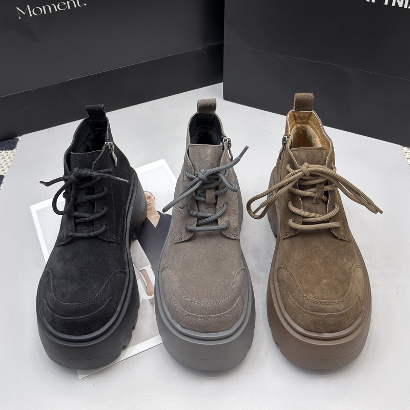 7511-5真皮短靴女厚底增高2025新款休闲松糕复古大头马丁靴