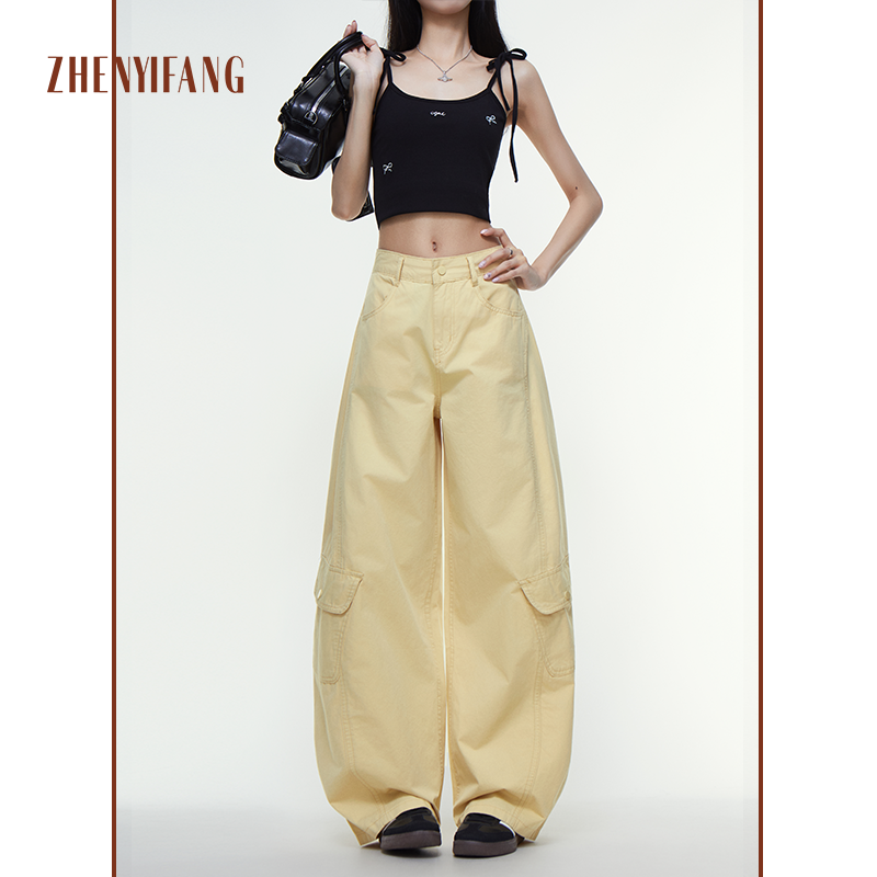 设计感美式复古辣妹弯刀裤2025新款百搭显瘦多口袋阔腿工装休闲裤